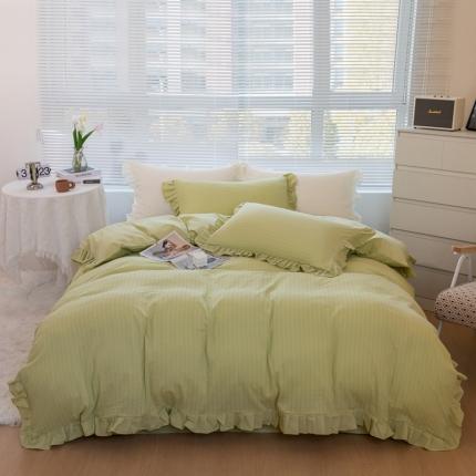 91家纺网 家纺一手货源 找家纺 品乐 2023新款纯色全棉缕空麻花水洗棉花边四件套 沉香-嫩芽绿