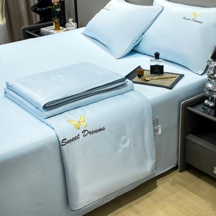 91家纺网 家纺一手货源 找家纺 佰亿莱 2024新款水洗天丝刺绣夏被及夏被四件套 天空兰