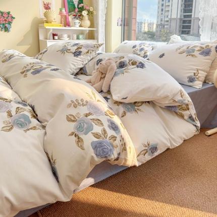 91家纺网 家纺一手货源 找家纺 瑞莱 2023新款全棉印花四件套-复古风 墨染