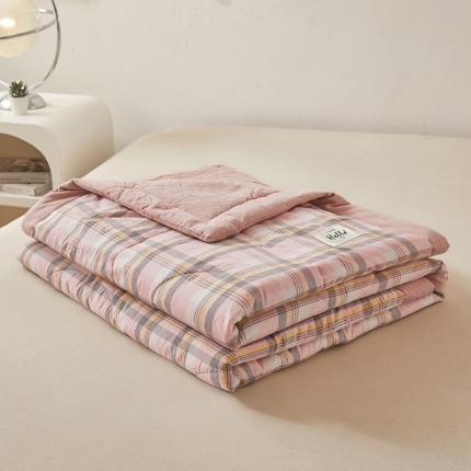 91家纺网 家纺一手货源 找家纺 恋人优选 2023新款A类全棉色织水洗棉夏被 莫妮粉