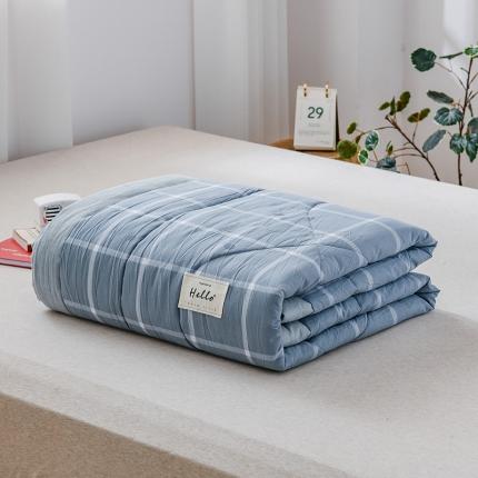 91家纺网 家纺一手货源 找家纺 恋人优选 2023新款A类全棉色织水洗棉夏被 海蓝格