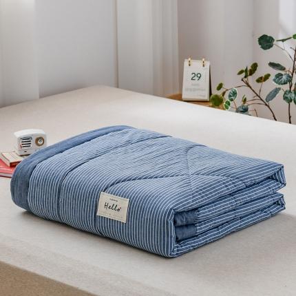 91家纺网 家纺一手货源 找家纺 恋人优选 2023新款A类全棉色织水洗棉夏被 蓝白条