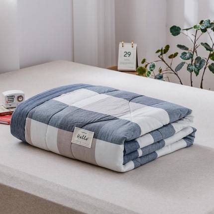 91家纺网 家纺一手货源 找家纺 恋人优选 2023新款A类全棉色织水洗棉夏被 蓝大格
