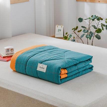 91家纺网 家纺一手货源 找家纺 恋人优选 2023新款A类全棉色织水洗棉夏被 七夕蓝大