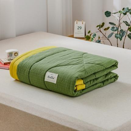 91家纺网 家纺一手货源 找家纺 恋人优选 2023新款A类全棉色织水洗棉夏被 七夕绿小格