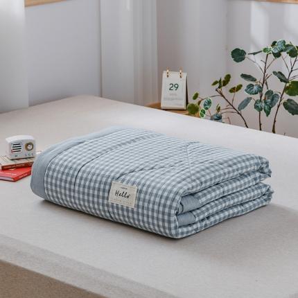 91家纺网 家纺一手货源 找家纺 恋人优选 2023新款A类全棉色织水洗棉夏被 浅蓝小格