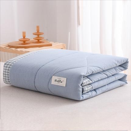 91家纺网 家纺一手货源 找家纺 恋人优选 2023新款A类全棉色织水洗棉夏被 浅蓝