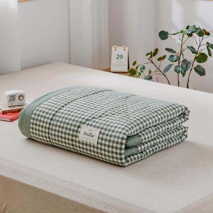 91家纺网 家纺一手货源 找家纺 恋人优选 2023新款A类全棉色织水洗棉夏被 小绿格