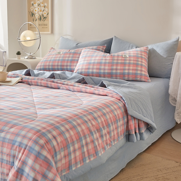 91家纺网 家纺一手货源 找家纺 恋人优选 2023新款A类全棉色织水洗棉夏被 星空桔