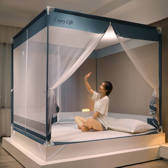 91家纺网 家纺一手货源 找家纺 （总）迪凡保罗 2023新款5843轻奢T型外穿杆坐床蚊帐