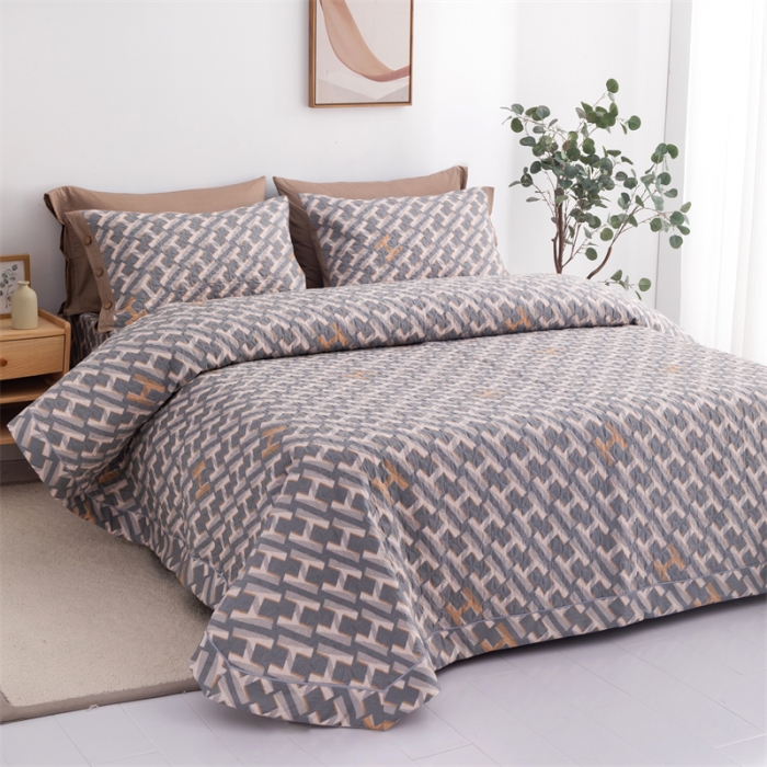 91家纺网 家纺一手货源 找家纺 优乐家纺  2023新款全棉印花绗绣系列2 豪斯-灰