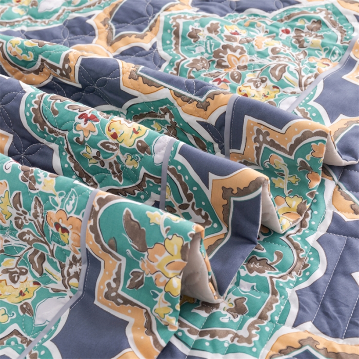 91家纺网 家纺一手货源 找家纺 优乐家纺  2023新款全棉印花绗绣系列2 时光印记-蓝