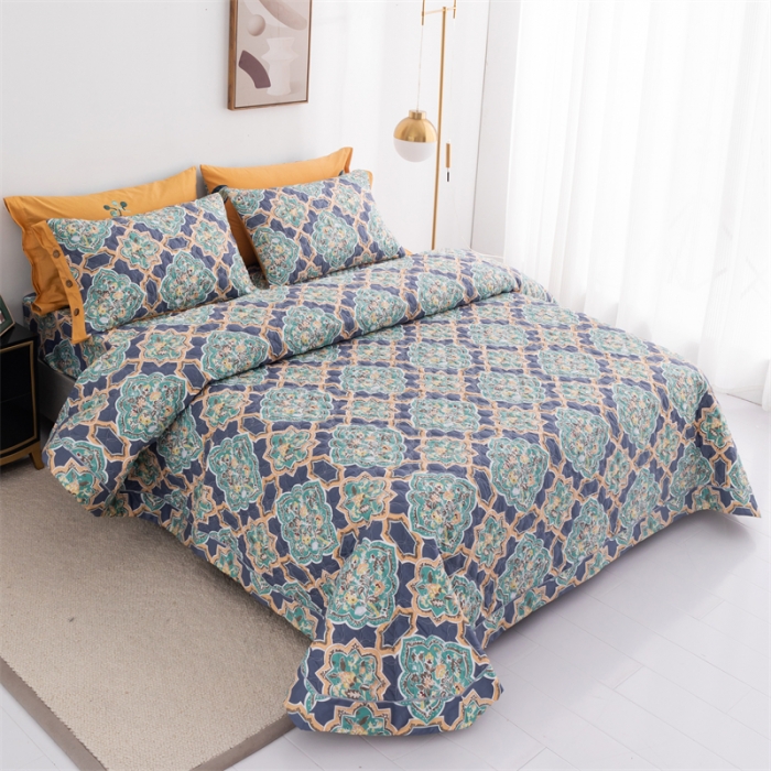 91家纺网 家纺一手货源 找家纺 优乐家纺  2023新款全棉印花绗绣系列2 时光印记-蓝