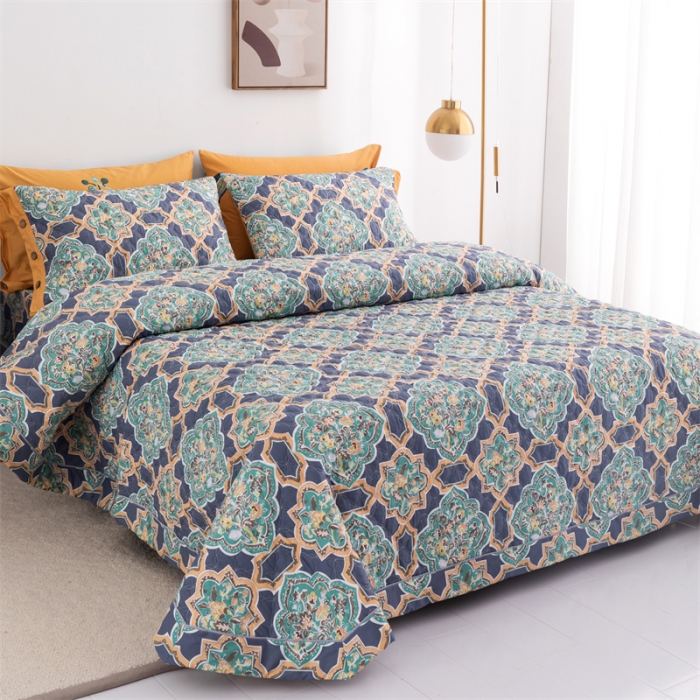 91家纺网 家纺一手货源 找家纺 优乐家纺  2023新款全棉印花绗绣系列2 时光印记-蓝