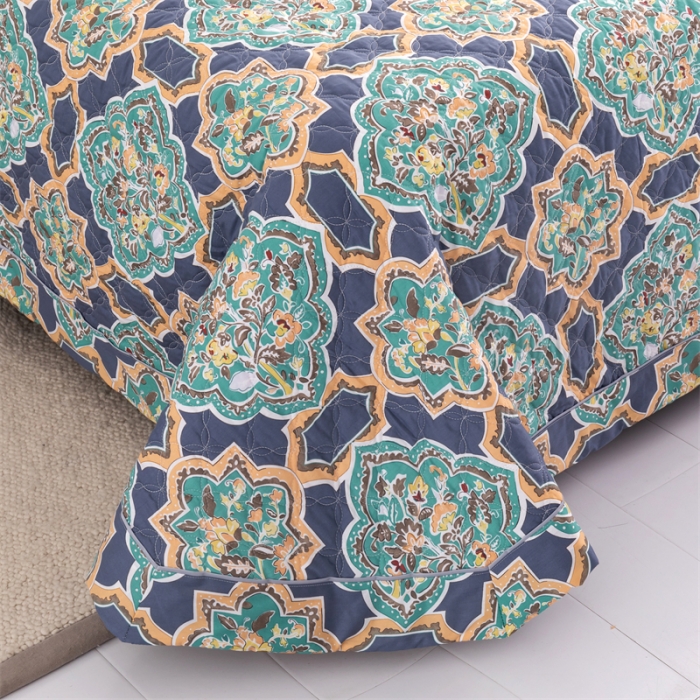 91家纺网 家纺一手货源 找家纺 优乐家纺  2023新款全棉印花绗绣系列2 时光印记-蓝