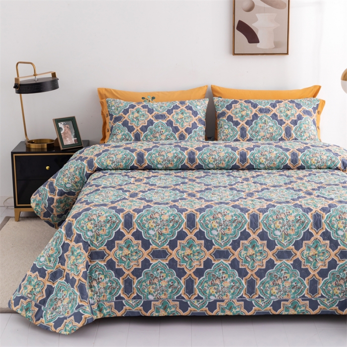 91家纺网 家纺一手货源 找家纺 优乐家纺  2023新款全棉印花绗绣系列2 时光印记-蓝