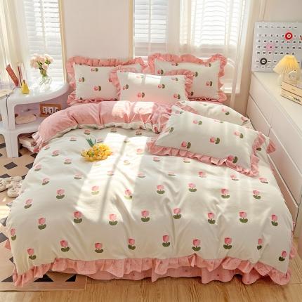 91家纺网 家纺一手货源 找家纺 坚果摄影 2023春夏新款小清新郁金香四件套样片