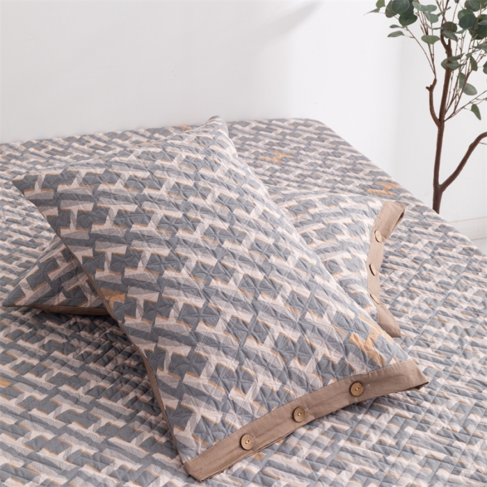 91家纺网 家纺一手货源 找家纺 优乐家纺 2023新款全棉印花绗绣系列2 单枕套 豪斯-灰