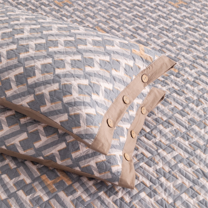 91家纺网 家纺一手货源 找家纺 优乐家纺 2023新款全棉印花绗绣系列2 单枕套 豪斯-灰