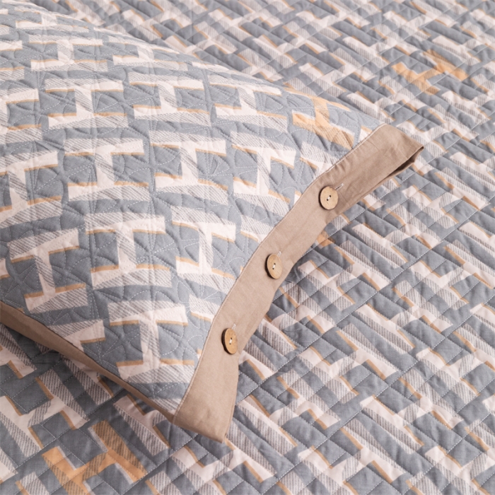 91家纺网 家纺一手货源 找家纺 优乐家纺 2023新款全棉印花绗绣系列2 单枕套 豪斯-灰