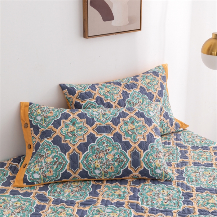 91家纺网 家纺一手货源 找家纺 优乐家纺 2023新款全棉印花绗绣系列2 单枕套 时光印记-蓝