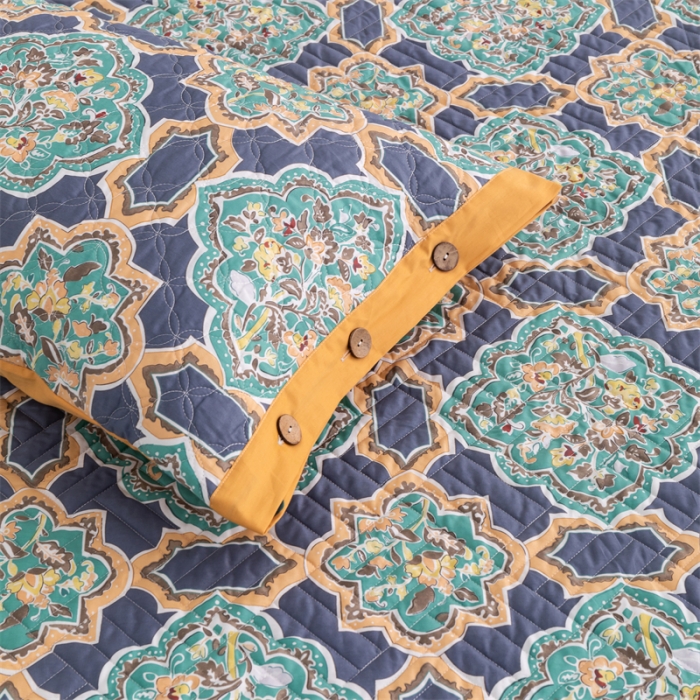 91家纺网 家纺一手货源 找家纺 优乐家纺 2023新款全棉印花绗绣系列2 单枕套 时光印记-蓝