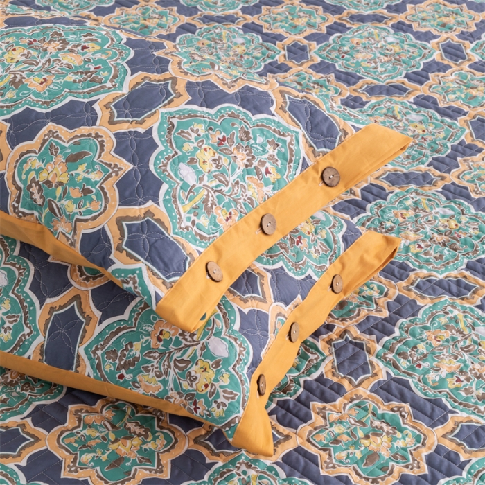 91家纺网 家纺一手货源 找家纺 优乐家纺 2023新款全棉印花绗绣系列2 单枕套 时光印记-蓝