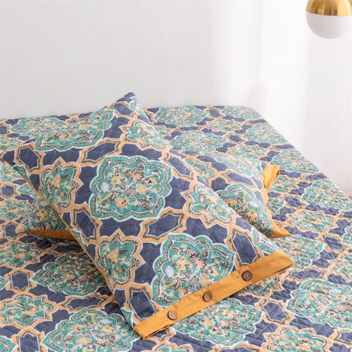 91家纺网 家纺一手货源 找家纺 优乐家纺 2023新款全棉印花绗绣系列2 单枕套 时光印记-蓝