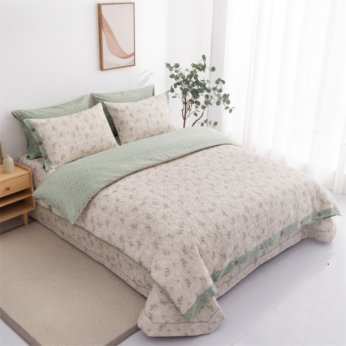 91家纺网 家纺一手货源 找家纺 优乐家纺 2023新款全棉印花绗绣2 四件套 妃子笑