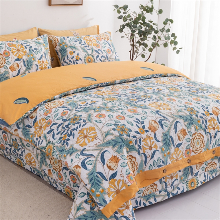 91家纺网 家纺一手货源 找家纺 优乐家纺 2023新款全棉印花绗绣2 四件套 秋季物语