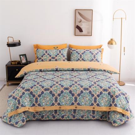 优乐家纺 2023新款全棉印花绗绣2 四件套 时光印记-蓝