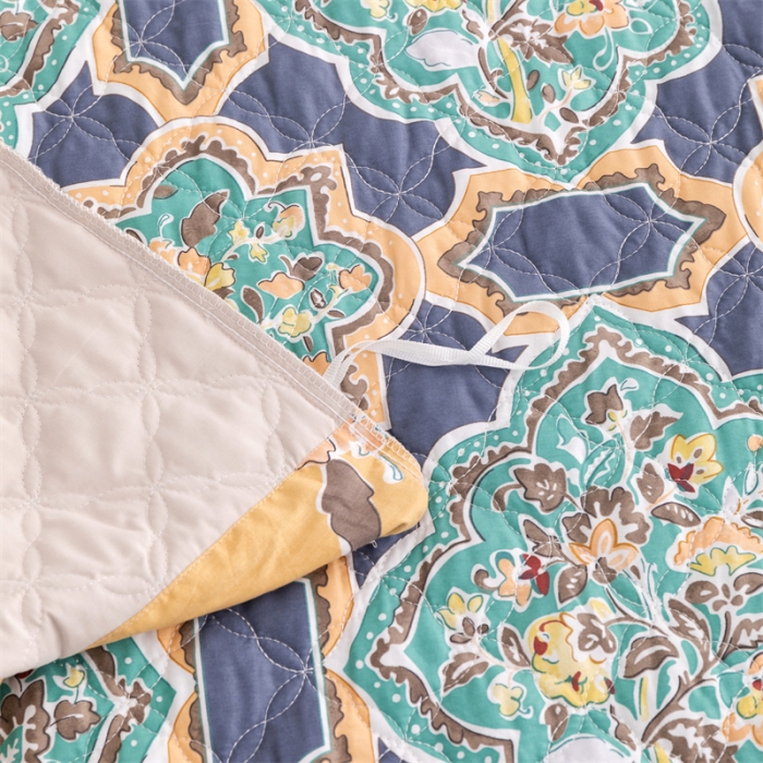 91家纺网 家纺一手货源 找家纺 优乐家纺 2023新款全棉印花绗绣2 四件套 时光印记-蓝