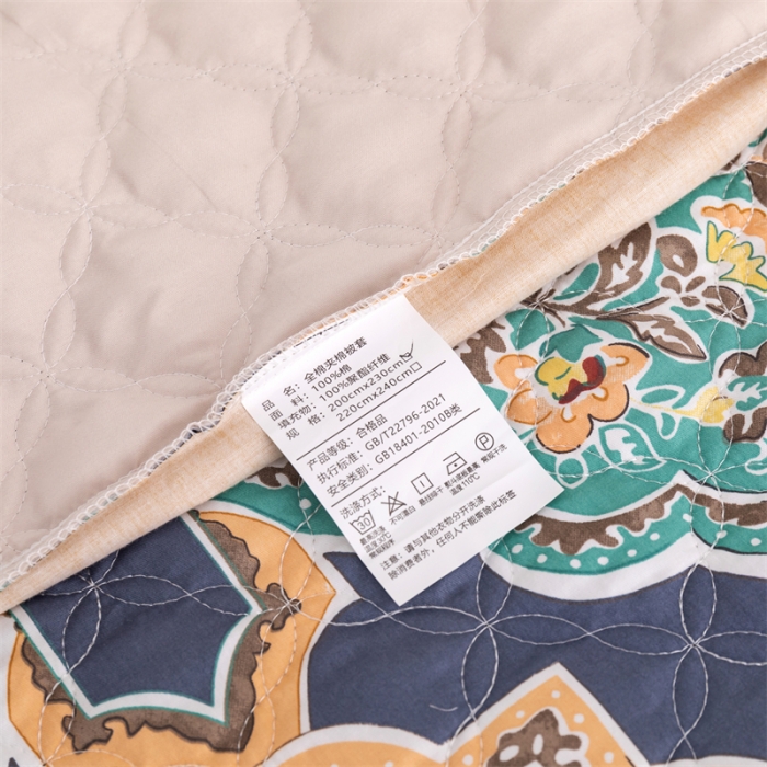 91家纺网 家纺一手货源 找家纺 优乐家纺 2023新款全棉印花绗绣2 四件套 时光印记-蓝