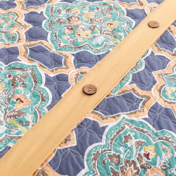 91家纺网 家纺一手货源 找家纺 优乐家纺 2023新款全棉印花绗绣2 四件套 时光印记-蓝