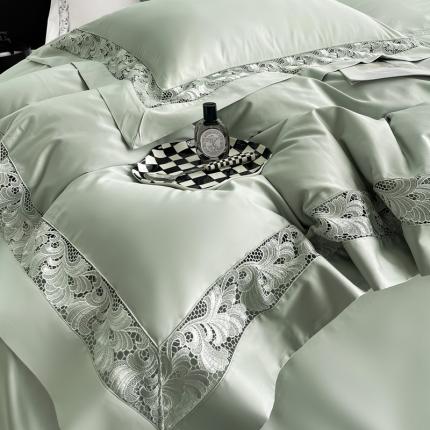 91家纺网 家纺一手货源 找家纺 若未家居 2023 新款高支高密长绒棉进口镂空款四件套 -爱法 湖水蓝