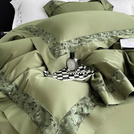 91家纺网 家纺一手货源 找家纺 若未家居 2023 新款高支高密长绒棉进口镂空款四件套 -爱法 橄榄绿