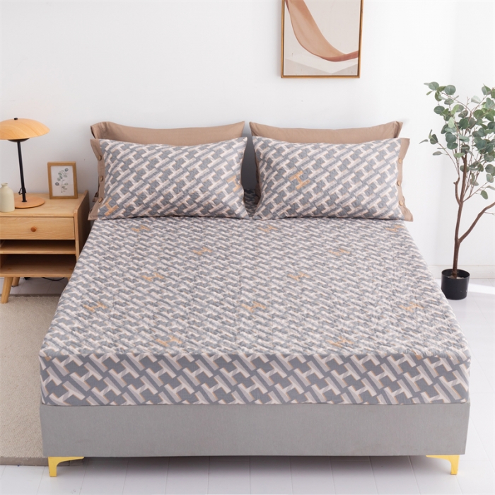 91家纺网 家纺一手货源 找家纺 优乐家纺 2023新款全棉印花绗绣系列2 单床笠 豪斯-灰