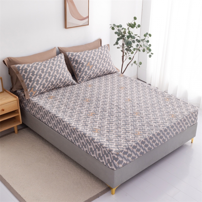 91家纺网 家纺一手货源 找家纺 优乐家纺 2023新款全棉印花绗绣系列2 单床笠 豪斯-灰