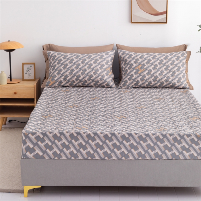 91家纺网 家纺一手货源 找家纺 优乐家纺 2023新款全棉印花绗绣系列2 单床笠 豪斯-灰