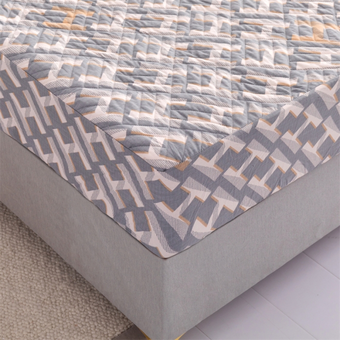 91家纺网 家纺一手货源 找家纺 优乐家纺 2023新款全棉印花绗绣系列2 单床笠 豪斯-灰