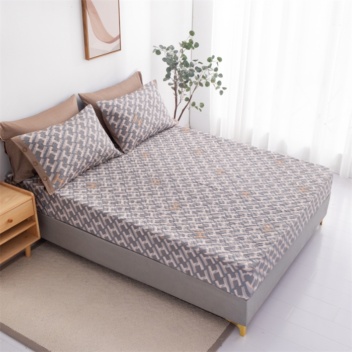 91家纺网 家纺一手货源 找家纺 优乐家纺 2023新款全棉印花绗绣系列2 单床笠 豪斯-灰