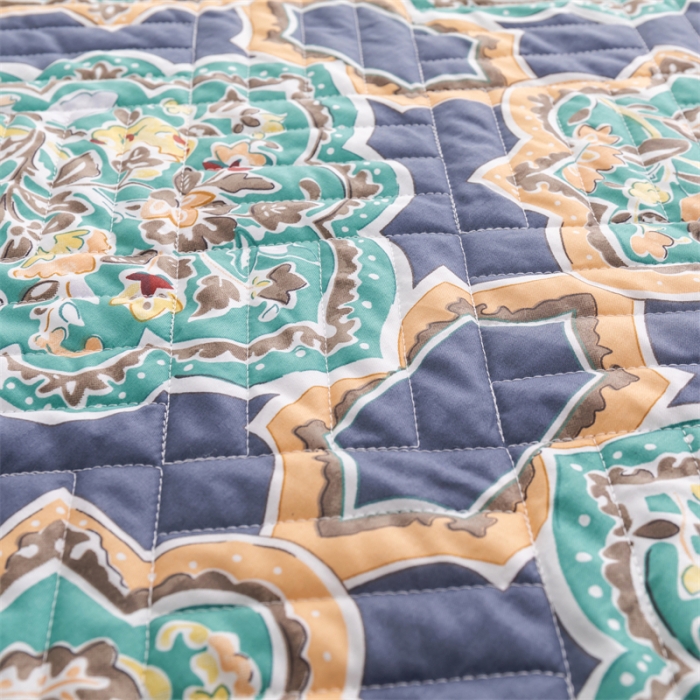 91家纺网 家纺一手货源 找家纺 优乐家纺 2023新款全棉印花绗绣系列2 单床笠 时光印记-蓝