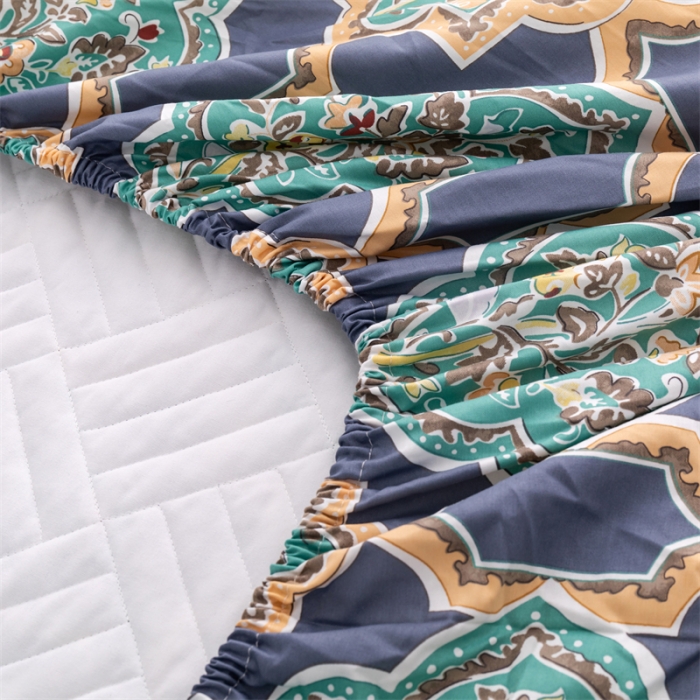 91家纺网 家纺一手货源 找家纺 优乐家纺 2023新款全棉印花绗绣系列2 单床笠 时光印记-蓝