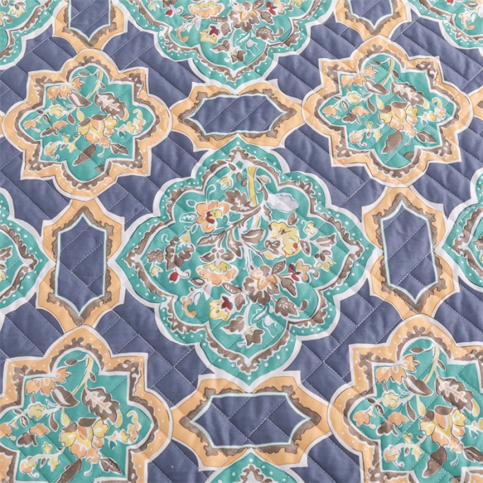 91家纺网 家纺一手货源 找家纺 优乐家纺 2023新款全棉印花绗绣系列2 单床笠 时光印记-蓝