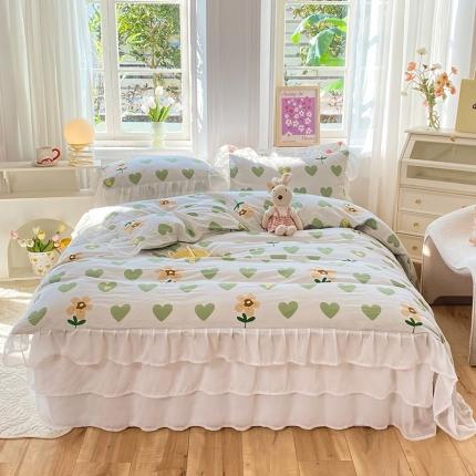 91家纺网 家纺一手货源 找家纺 （总）七七  2025新款13370印花全棉雪纺床裙款四件套