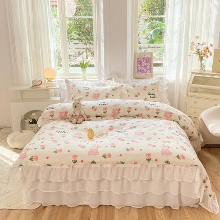 91家纺网 家纺一手货源 找家纺 （总）七七  2025新款13370印花全棉雪纺床裙款四件套