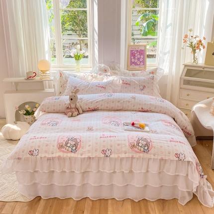 91家纺网 家纺一手货源 找家纺 七七  2025新款13370印花全棉雪纺床裙款四件套 奈丝