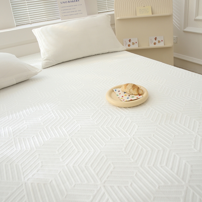 91家纺网 家纺一手货源 找家纺 凯美家居  2023针A类抗菌针织棉三层纱床笠床垫保护套 白色