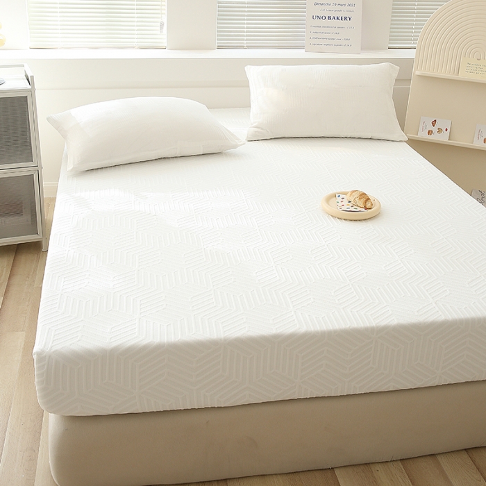 91家纺网 家纺一手货源 找家纺 凯美家居  2023针A类抗菌针织棉三层纱床笠床垫保护套 白色