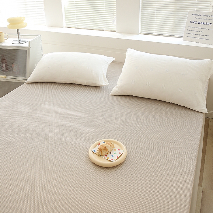 91家纺网 家纺一手货源 找家纺 凯美家居  2023针A类抗菌针织棉三层纱床笠床垫保护套 卡其